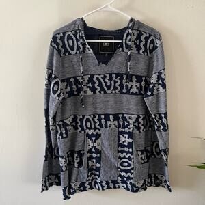 Obey Hawkwind Baja Hoodie Mens Medium Blue Striped Pullover Boho Surf